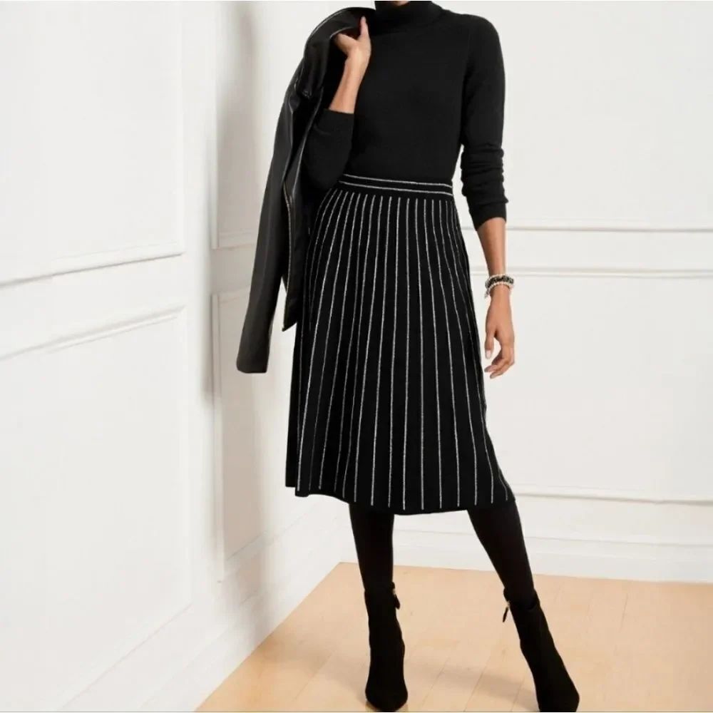 Talbots Black Metallic Fit & Flare Sweater Skirt